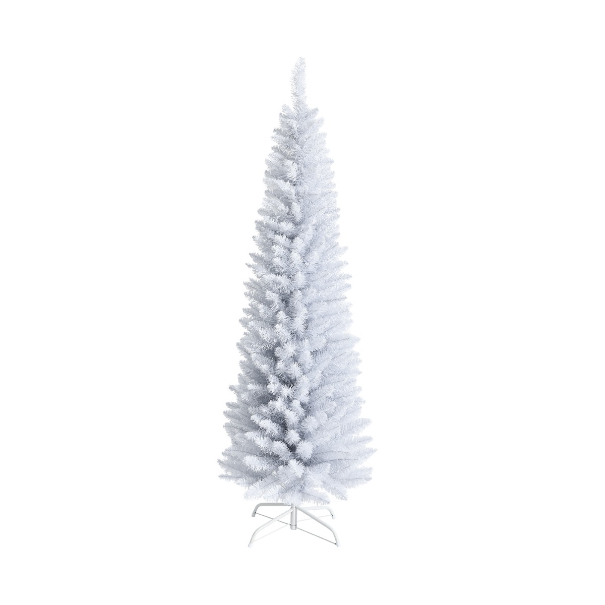 Costway Sapin de Noël Artificiel Longiligne Blanc de 180 cm avec 340 Branches et Support Métallique Pliable Matériau PVC