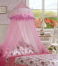 Ciel de lit moustiquaire d’enfant dôme dentelle Protection insectes rosé romantique neuf