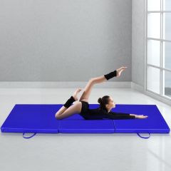 Costway Tapis de Gymnastique Pliable Matelas de Fitness Portable Natte de Gym pour Yoga Bleu