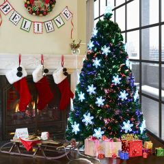 Costway 210cm Sapin de Noël Artificiel LED Lumineux 280 Branches Lumière à Variation de Couleurs avec Etoile à la Cime et Flocons de Neige