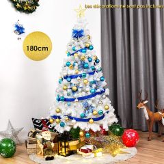 Costway Sapin de Noël pour Décoration de Noël Matériau PVC avec Pied en Métal 180cm Blanc