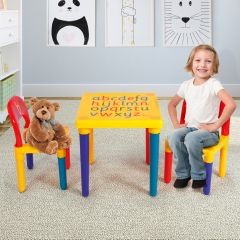 COSTWAY Table et Chaises pour Enfant en Plastique DIY ABC Alphabet Imprimé Table de Salle avec Créativité Meuble Jouet 
