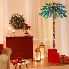 Costway Lot de 2 Arbre de Noël Artificiel Lumineux en Forme de Palmier avec 100 LED Blanc Chaud en PVC Décoration 107 et 152 cm