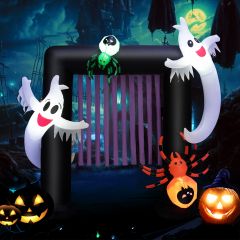 Costway Arche Halloween Gonflable  230x70x223 CM (LxlxH) - 2 Fantômes  Hantés et 2 Araignées - Lumière LED avec Gonfleur Etanche