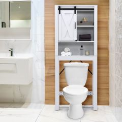 Costway Meuble WC au-Dessus de Toilettes en Bois 3 Étagères avec Porte Coulissante pour Salle de Bain 68x22x171cm