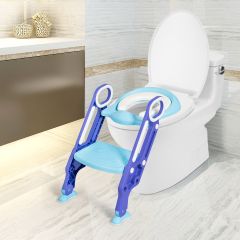 Siège de Toilettes pour Bébé Réglable et Pliable avec Echelle Siège Rembourré Large Marchepied Violet et Bleu