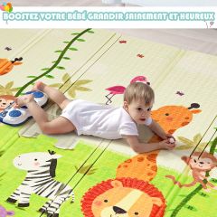 Costway Tapis de Jeu pour Bébé Pliable 200 x 180 x 1,4CM avec l'Image Singe et Poney en Mousse XPE Non Toxique 