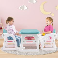 Ensemble Table et 2 Chaises pour Enfants 3 Pièces avec Etagère de Rangement Concave Agés de 1 à 5 Ans Bleu et Bleu