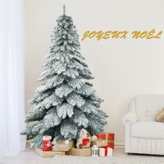 Costway Arbre de Noël Artificiel à Flocons de Neige 225cm avec Charnières Support Métallique Pliable et 1313 Branches