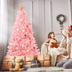 Costway Sapin de Noël Artificiel 180 cm Couleur Fleur de Cerisier en PVC avec Support en Métal Pliable 1036 Pointes de Branches