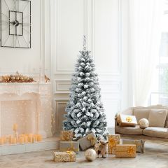 Costway Sapin de Noël Artificiel à Flocons de Neige 140CM avec Aiguilles en PVC Support Métal Pliable Décoration de Maison Magasins