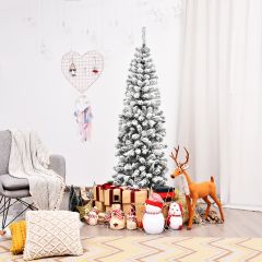 Costway Sapin de Noël Artificiel à Flocons de Neige 180CM avec Aiguilles en PVC Support Métal Pliable Décoration de Maison Magasins