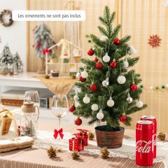Costway Sapin de Noël Artificiel de Table 60 cm sans Lumières avec 50 Rameaux Matériau PE Pot de Style Rétro Décoration Miniature