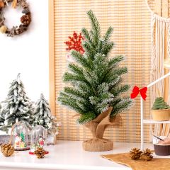Costway Sapin de Noël Miniature 50cm Branches Recouvertes de Poudre Neigeuse et Paillettes Support en Ciment Enveloppée en Jute