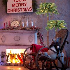 Costway Lot de 2 Arbre de Noël Artificiel Lumineux en Forme de Palmier avec 100 LED Blanc Chaud en PVC Décoration 107 et 152,5 cm