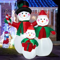 Costway Famille de Bonhommes de Neige Gonflable de 200 cm avec Lumières LED Piquets et Sacs de Sable