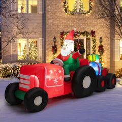 Costway Père Noël Gonflable Décoratif 270 CM de Long avec Tracteur et Cadeaux Décoration de Noël avec Lumières LED Gonfleur