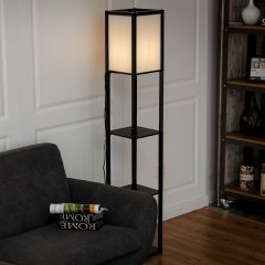 Costway Lampadaire avec 3 Niveaux Etagère pour Stockage Noir Design Scandinave Lampe sur Pied (Ampoule non inclus) 60W 