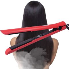 Costway Lisseur cheveux fer à lisser plaques en céramique avec écran LCD Couleur  Rouge Utilisation Facile