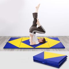 Tapis de Gymnastique Pliable 4 Plis Matelas de Fitness Portable pour Fitness Yoga et Sport 300 x 120 x 5 cm Bleu+Jaune