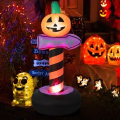 Costway Panneau de Signalisation de 180 cm Gonflable avec Citrouille d’Halloween Lumière LED Intégrée