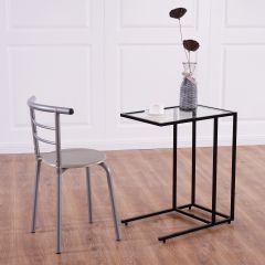 Table d'Appoint Table Basse Moderne Bout de Canapé à café en Verre Trempé et Acier 35 x 55,5 x 65 cm Noir