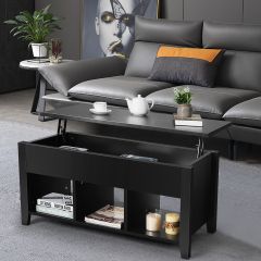 Costway Table Basse avec Plateau Relevable Noir 104,5 x 49,5 x 48,5 CM avec Trois Compartiments pour Rangement Design Contemporain 