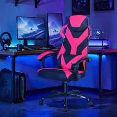 Costway Chaise de Bureau Gaming Réglable et Inclinable à Dossier Haut avec Renfort Lombaire et Accoudoirs Rembourrés Charge Max 120KG Rouge