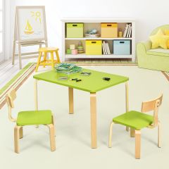 Costway Ensemble Table et Chaise pour Enfant Inclus 1 Table et 2 Chaises Bonne Protection en Bois Courbé Vert