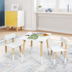 Costway Ensemble de Table et 2 Chaises pour Enfants de Style Scandinave en Bois Table pour Chambre d'Enfant Garderie Blanche