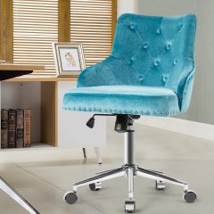 Costway Chaise de Bureau en Velours avec Accoudoir et Roues à 360°Fauteuil de Bureau Réglable 84 – 98cm Charge120KG pour Bureau Salon Bleu Bondi