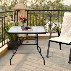 Table de Jardin Carrée en Métal avec Plateau en Verre  81 x 81 x 71 CM de Style Moderne pour Terrasse Balcon et Cour Noir