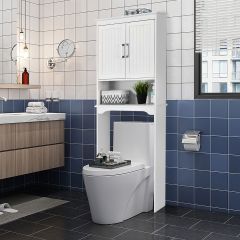 Costway Meuble WC Dessus de Toilettes avec 3 Étagères pour Rangement Salle de Bain Blanc Moderne 63 x 23 x 168 CM Blanc