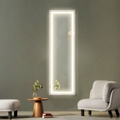 Cosway Miroir Mural LED Miroir Pleine Longueur Lumineux à 3 Couleurs Cadre en MDF 120 x 37cm Blanc