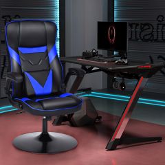 Costway Chaise de Gamer Ergonomique avec Base Ronde Pivotant Appui Dossier Inclinable 30° Accoudoir et Support Lombaire Réglables