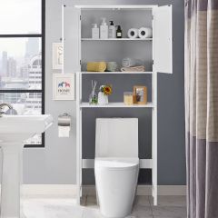 Costway Meuble WC Dessus de Toilettes avec 2 Étagère Réglable pour Rangement Dispositif Anti-Dumping, 71x24x172,5CM Blanc Moderne