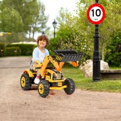 Costway Tracteur pour Enfants 3-8 Ans Tracteur Electrique avec 2 Choix de Vitesse et Chargeuse Marche Avant et Arrière Jaune