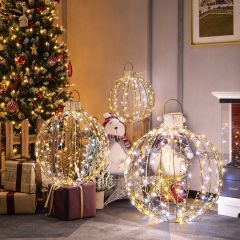 Costway Lot de 3 Déco Boules LED de Noël avec 180 Lumière Chaude et 180 Blanche pour Arbre Pelouse Jardin Décoration de Noël Or