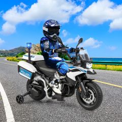 Moto Électrique BMW 12V/7AH pour Enfants 6km/h Modèle Policier avec Klaxon Musique Sirène Phares pour 3-8 Ans