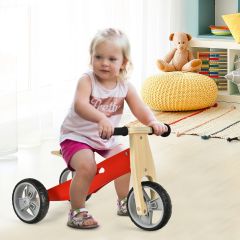Costway Tricycle et Draisienne en Bois 2-en-1 avec Siège Réglable Roues Antichocs et Antidérapantes pour Enfants de 18 Mois à 3 Ans