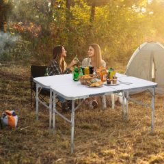Lot de 2 Tables de Camping Pique-Nique Pliante en Aluminium Table de Réception Traiteur avec Hauteur Réglable 33/55/66CM Blanc