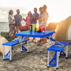Costway Ensemble Table de Camping et 4 Chaises Pliable et Portable avec Trou de Parasol pour Pique-nique Barbecue