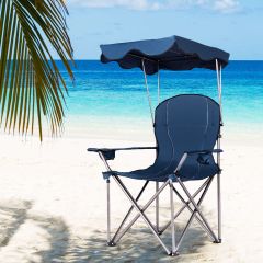 Costway Chaise de Camping Pliante en PVC Rembourré Capacité 120 KG avec Cardre en Acier de Haute Qualité Bleu