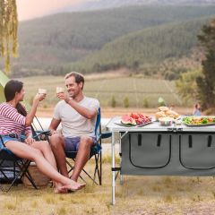 Costway Table de Camping Table Jardin Pliable et Compacte - 2 Compartiments de Rangement Réglable en Hauteur Gris