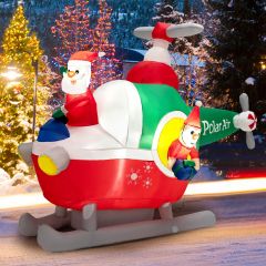 Costway Père Noël Gonflable Décoratif Hélicoptère Décoration de Noël Longeur 180 cm avec  3 Lumières LED