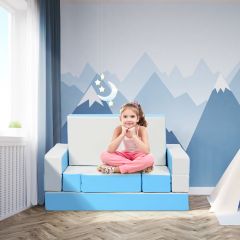Costway Canapé pour Enfants 4 en 1 Puzzle et Table de Jeux Transformable en EPE et PU Imperméable 