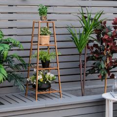 Étagère pour Plantes en Bambou à 4 Niveaux Étagère à Fleurs avec Coussinets Antidérapants pour Intérieur/Extérieur Marron/Naturel