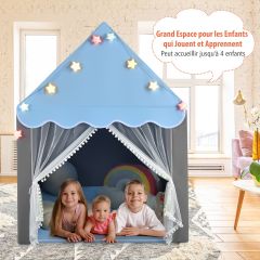 Tente de Jeux pour Enfants Cabane Enfant Interieur avec Tapis Lavable Lumières Étoiles 105 x 121 x 136 cm Bleu
