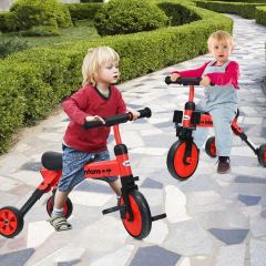 Costway Tricycle Draisienne Vélo Évolutif Pédales Amovibles 2 Conversions de Mode Roues EVA pour Enfants 1-4 Ans Rouge