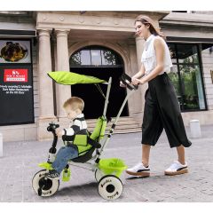 Costway Tricycle Enfant/Bébé Evolutif avec Auvent Pliable et Arceau de Sécurité Roues Silencieuses Vert/Rouge